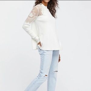 FREE PEOPLE EMBROIDERED SHEER SHOULDER